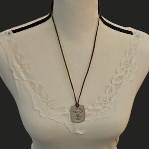 3/$30 Tin Haul Silvertone Logo Pendant Leather Cord Necklace